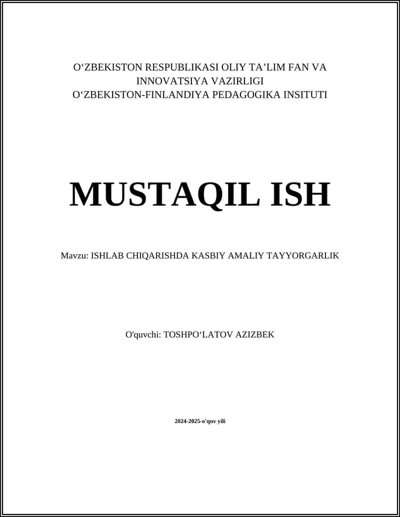 ISHLAB CHIQARISHDA KASBIY AMALIY TAYYORGARLIK 1