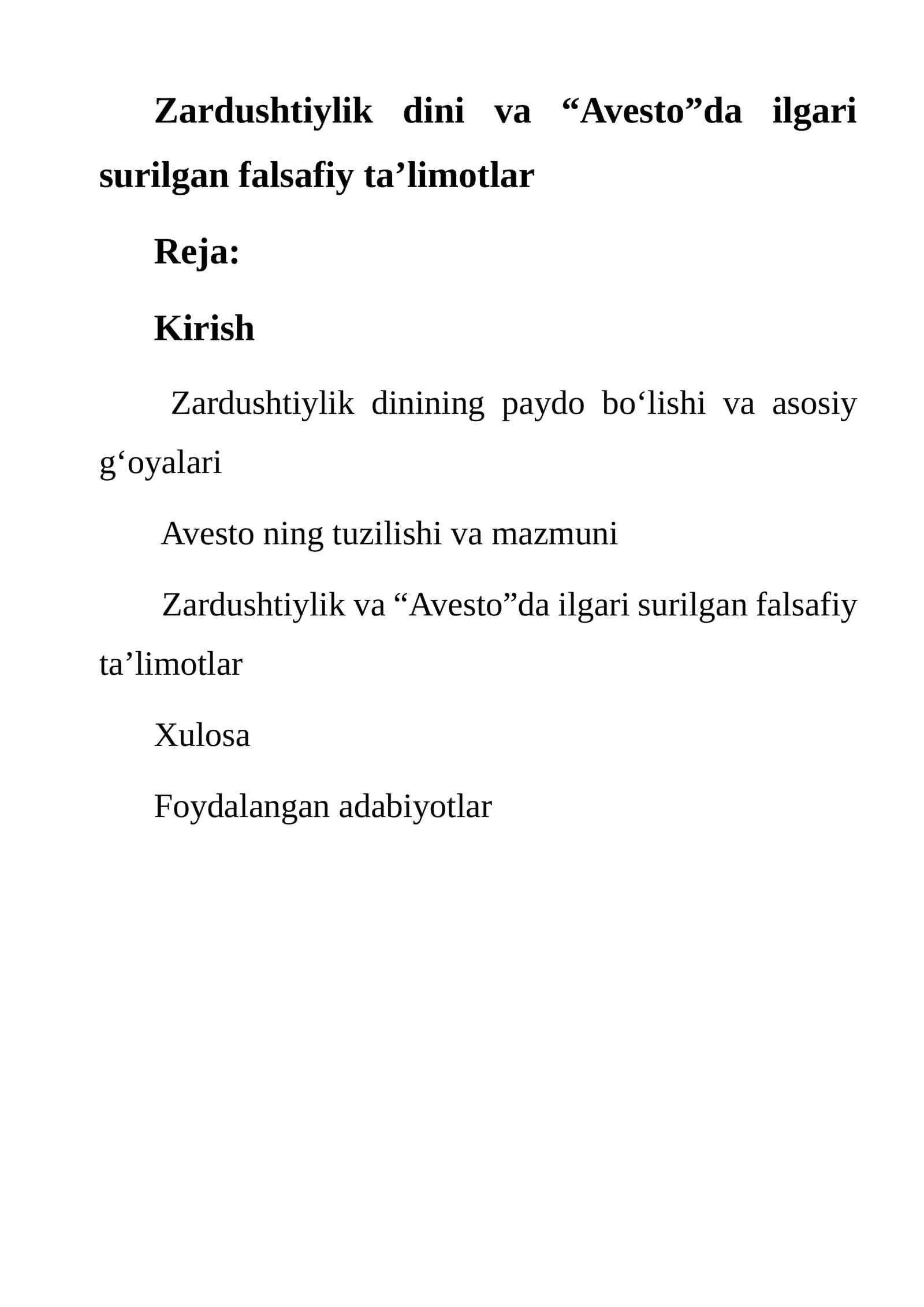 Zardushtiylik dini va “Avesto”da ilgari surilgan falsafiy ta’limotlar 1