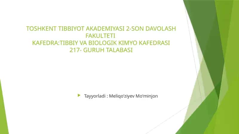Tamakidagi benzopirenni o'pkada neoplastik jarayonlar rivojlanishidagi ahamiyati 1