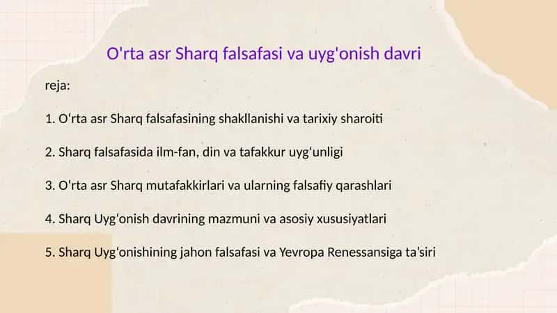 O'rta asr Sharq falsafasi va uyg'onish davri 1