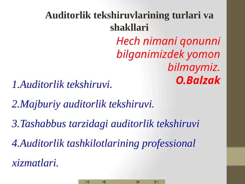 Auditorlik tekshiruvlarining turlari va shakllari 1