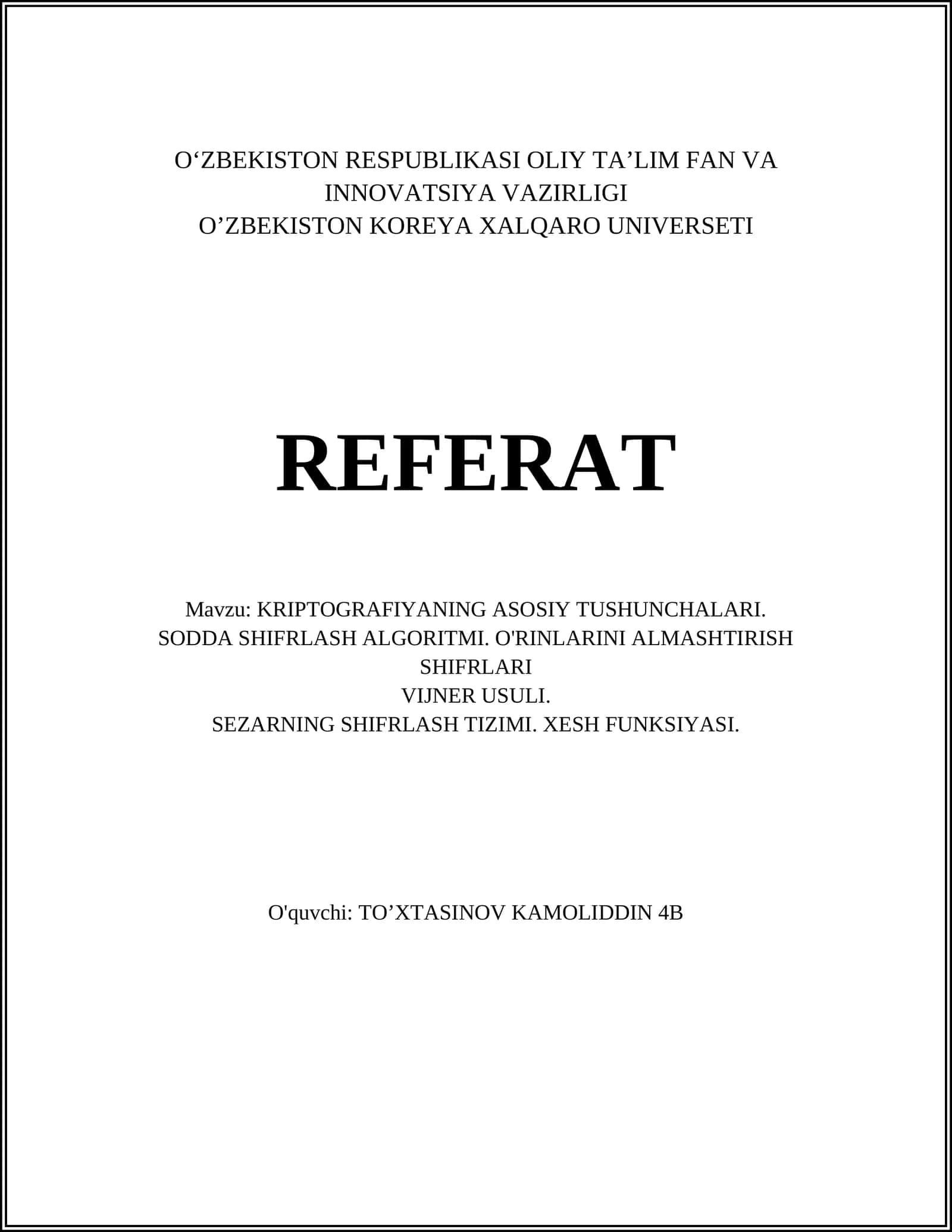 KRIPTOGRAFIYANING ASOSIY TUSHUNCHALARI 1