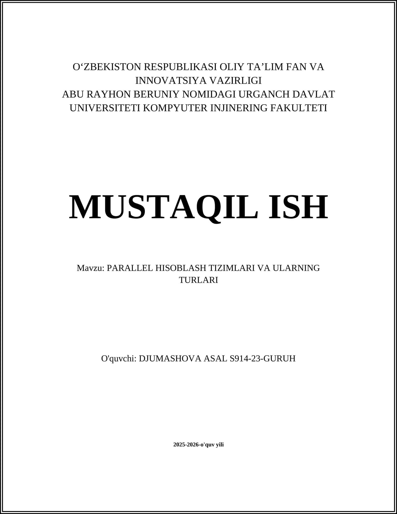 PARALLEL HISOBLASH TIZIMLARI VA ULARNING TURLARI 1
