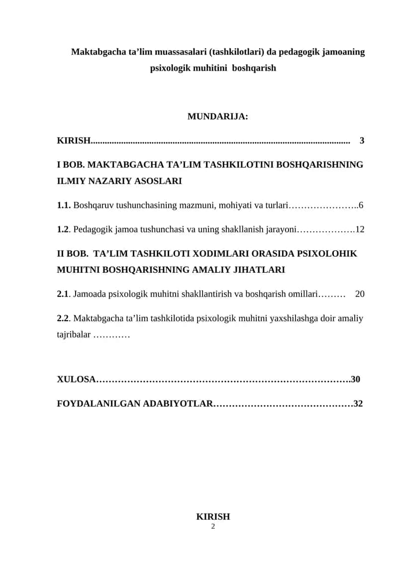 Maktabgacha ta’lim muassasalari (tashkilotlari) da pedagogik jamoaning psixologik muhitini  boshqarish 1