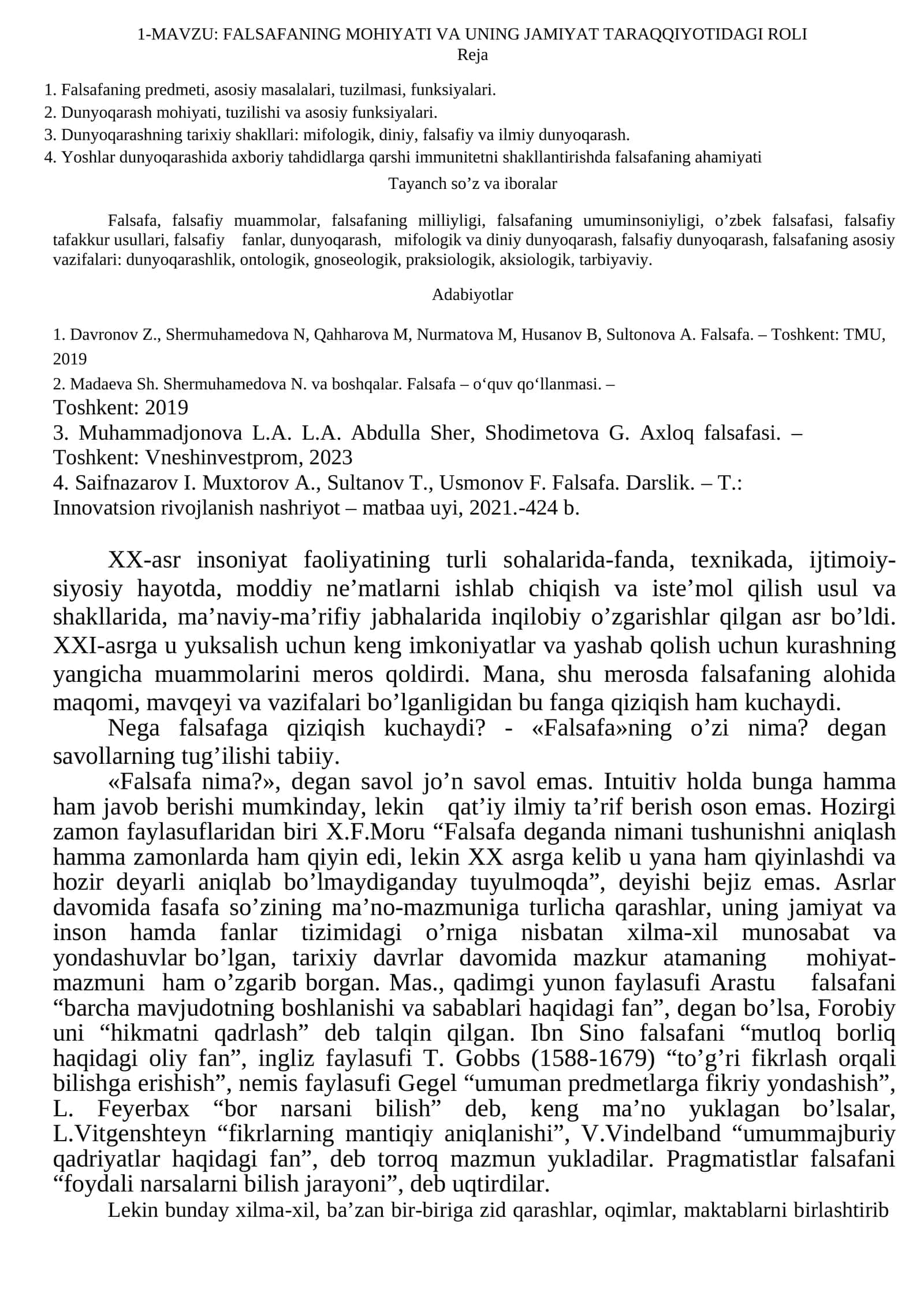 FALSAFANING MOHIYATI VA UNING JAMIYAT TARAQQIYOTIDAGI ROLI 1