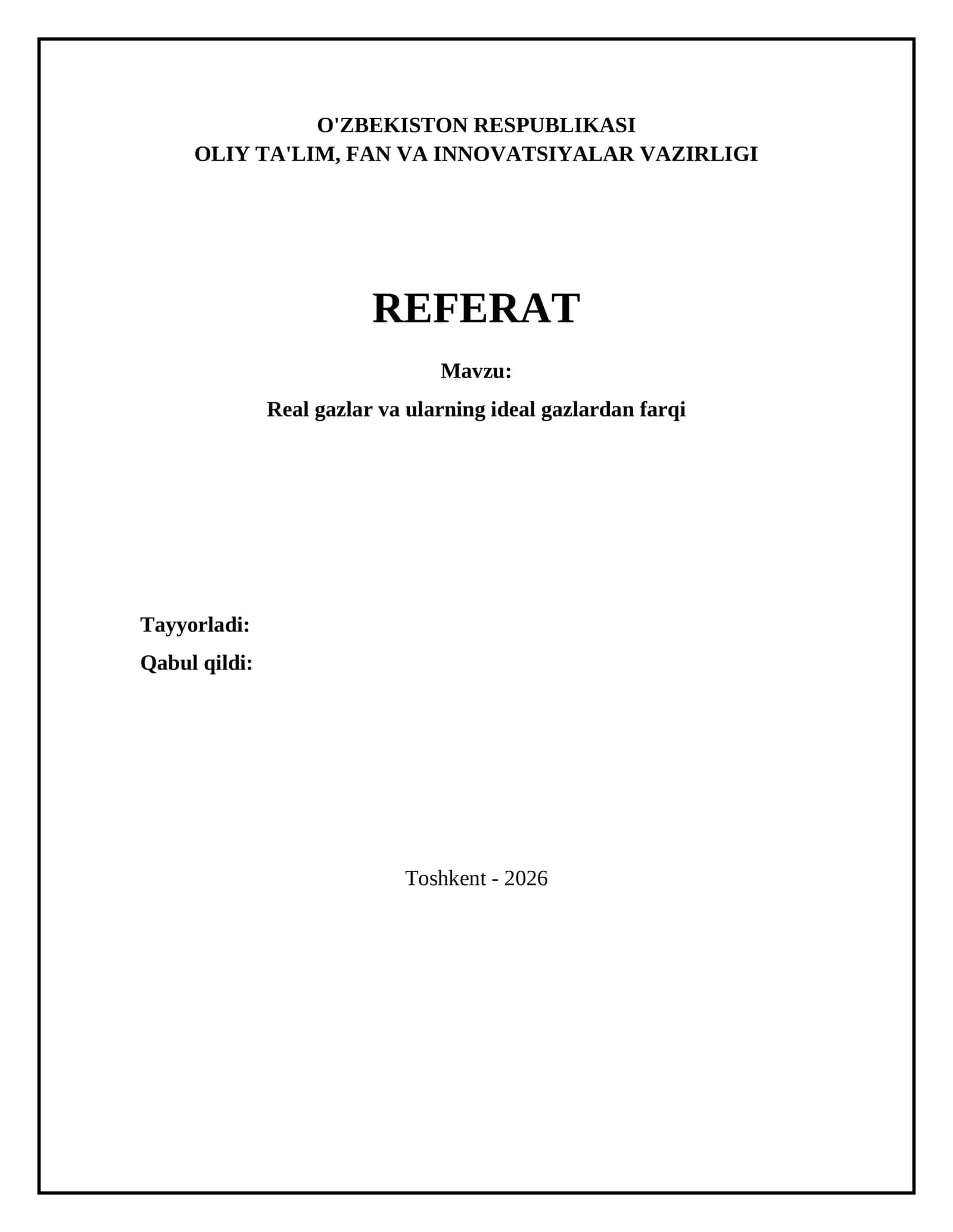 Real gazlar va ularning ideal gazlardan farqi 1