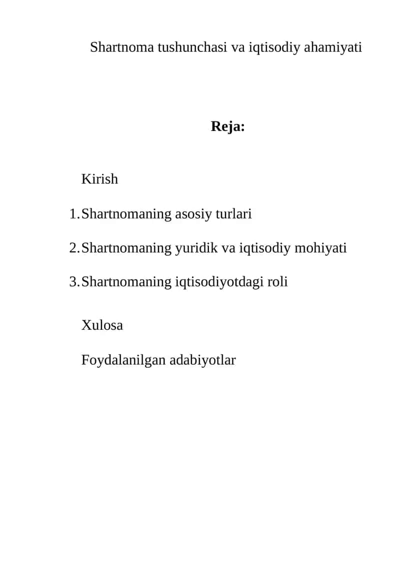 Shartnoma tushunchasi va iqtisodiy ahamiyati 1