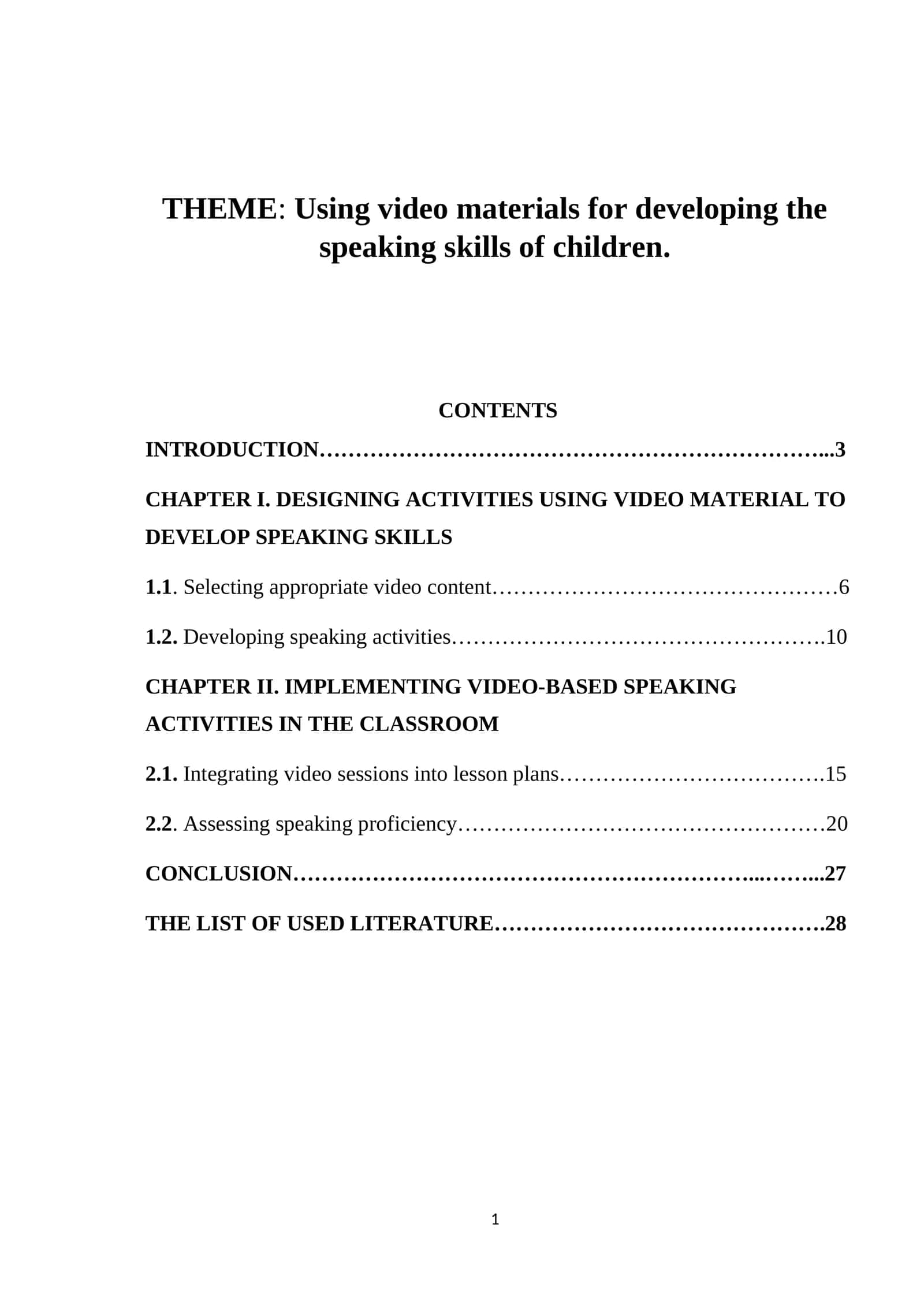 Using video materials for developing the speaking skills of children 1