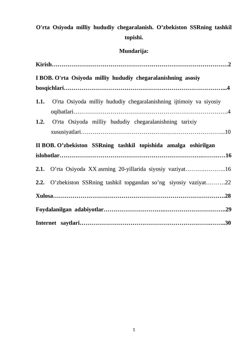 O’zbekiston SSRning tashkil topishi 1
