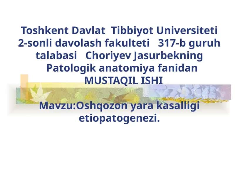Oshqozon yara kasalligi etiopatogenezi 1