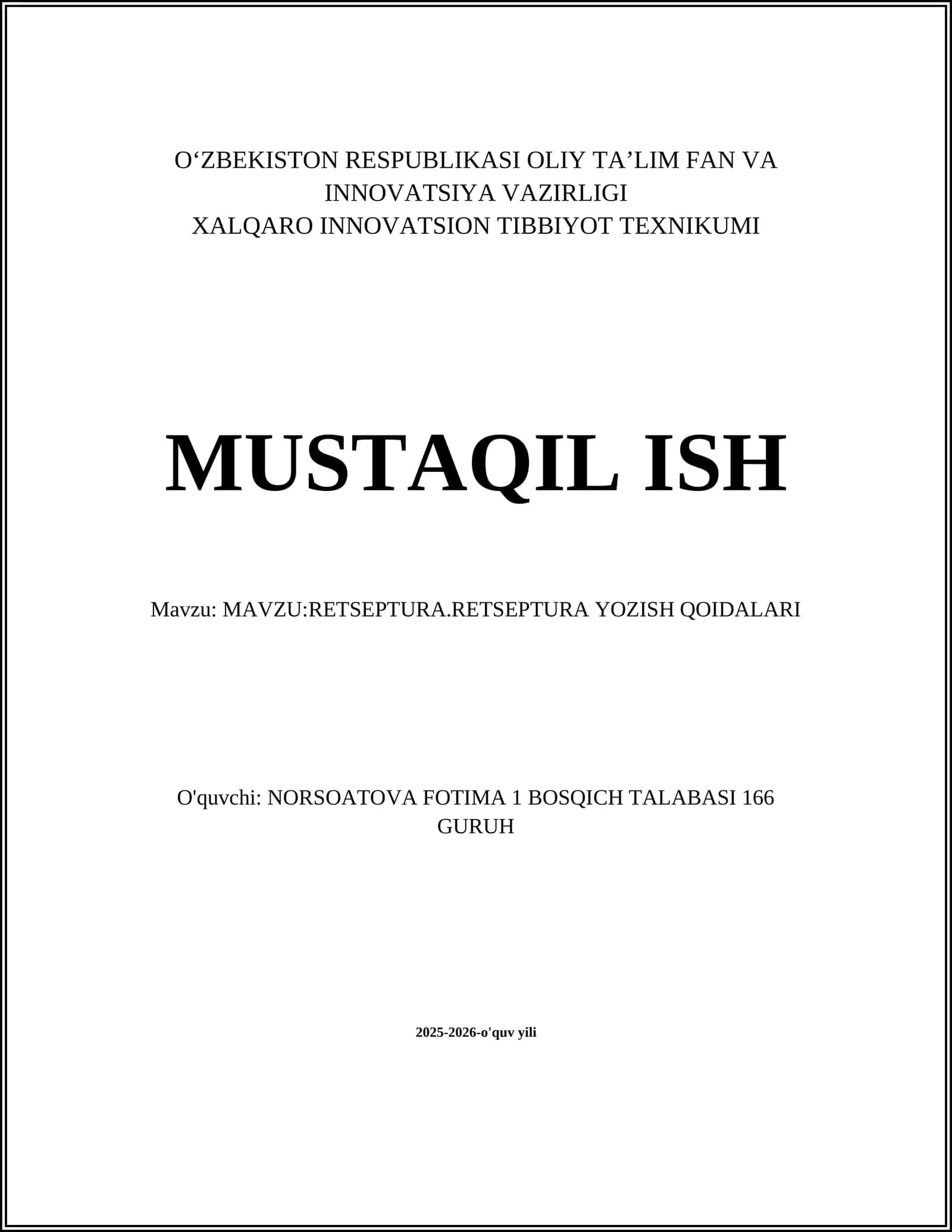 RETSEPTURA YOZISH QOIDALARI 1