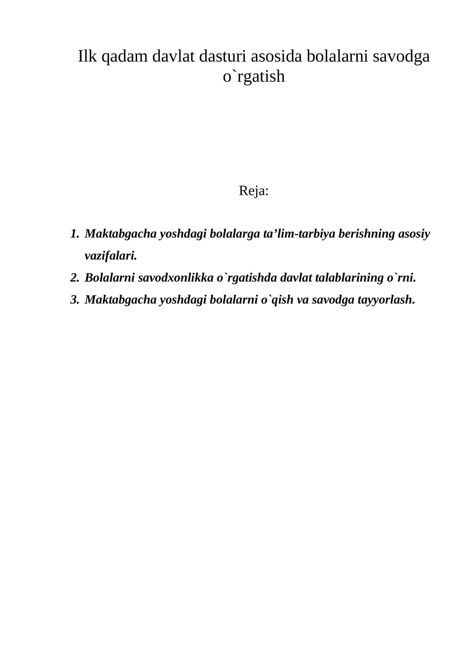 Ilk qadam davlat dasturi asosida bolalarni savodga o`rgatish 1
