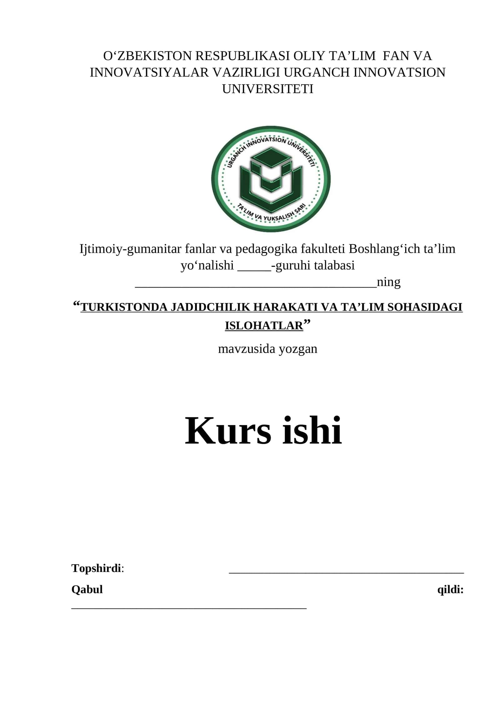 TURKISTONDA JADIDCHILIK HARAKATI VA TA’LIM SOHASIDAGI ISLOHATLAR 1