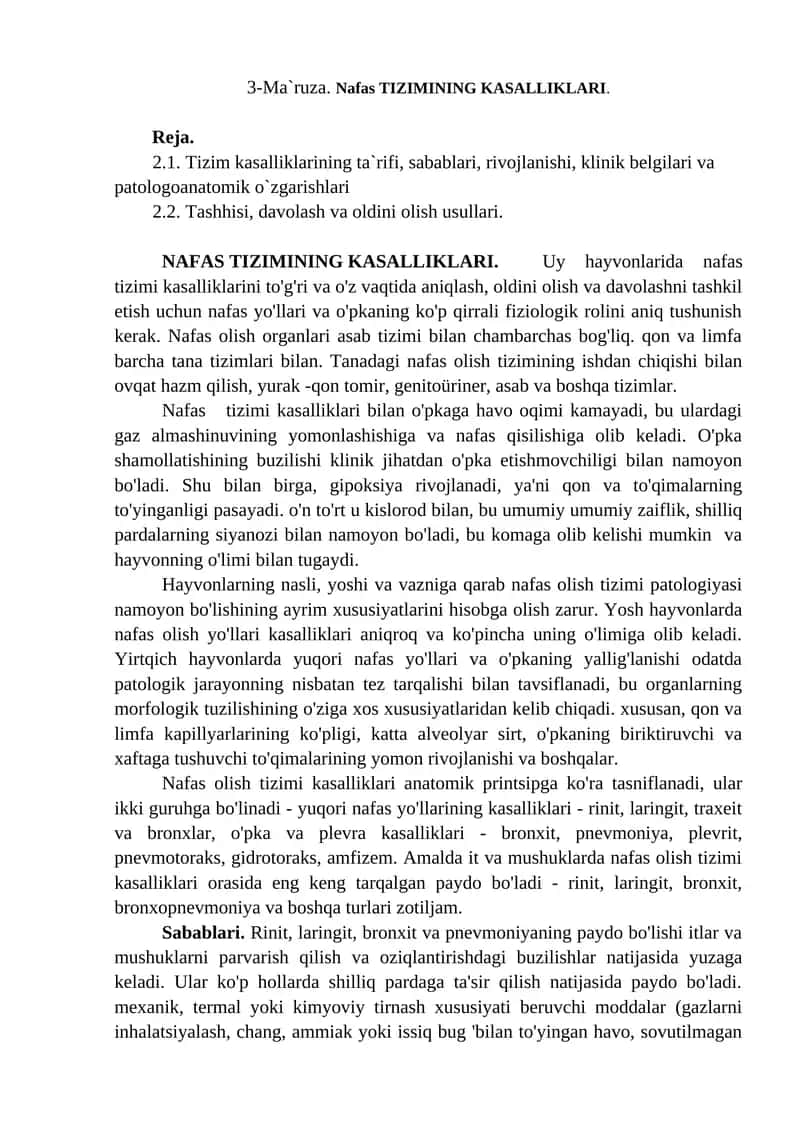 Nafas TIZIMINING KASALLIKLARI 1