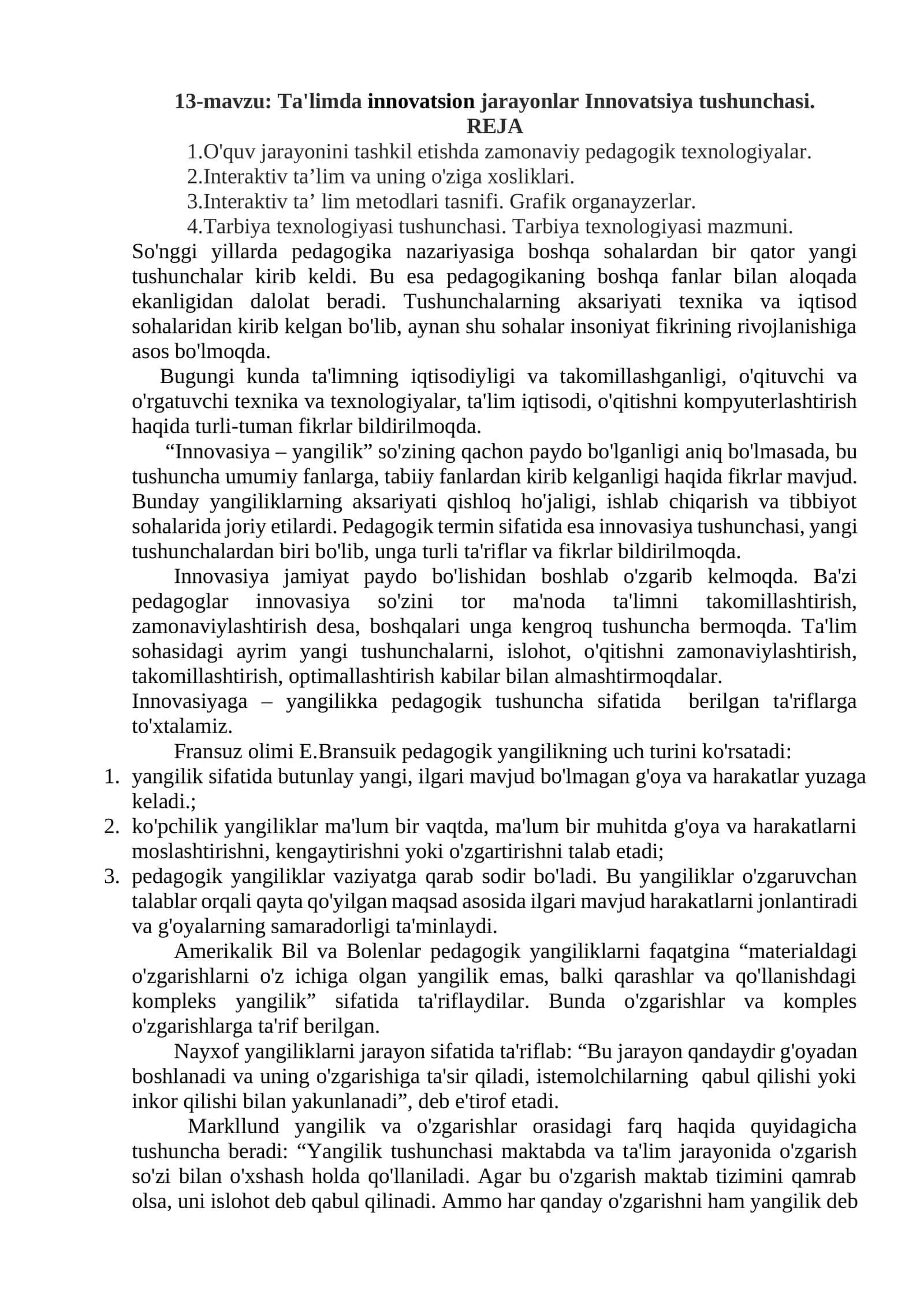 Ta'limda innovatsion jarayonlar Innovatsiya tushunchasi 1