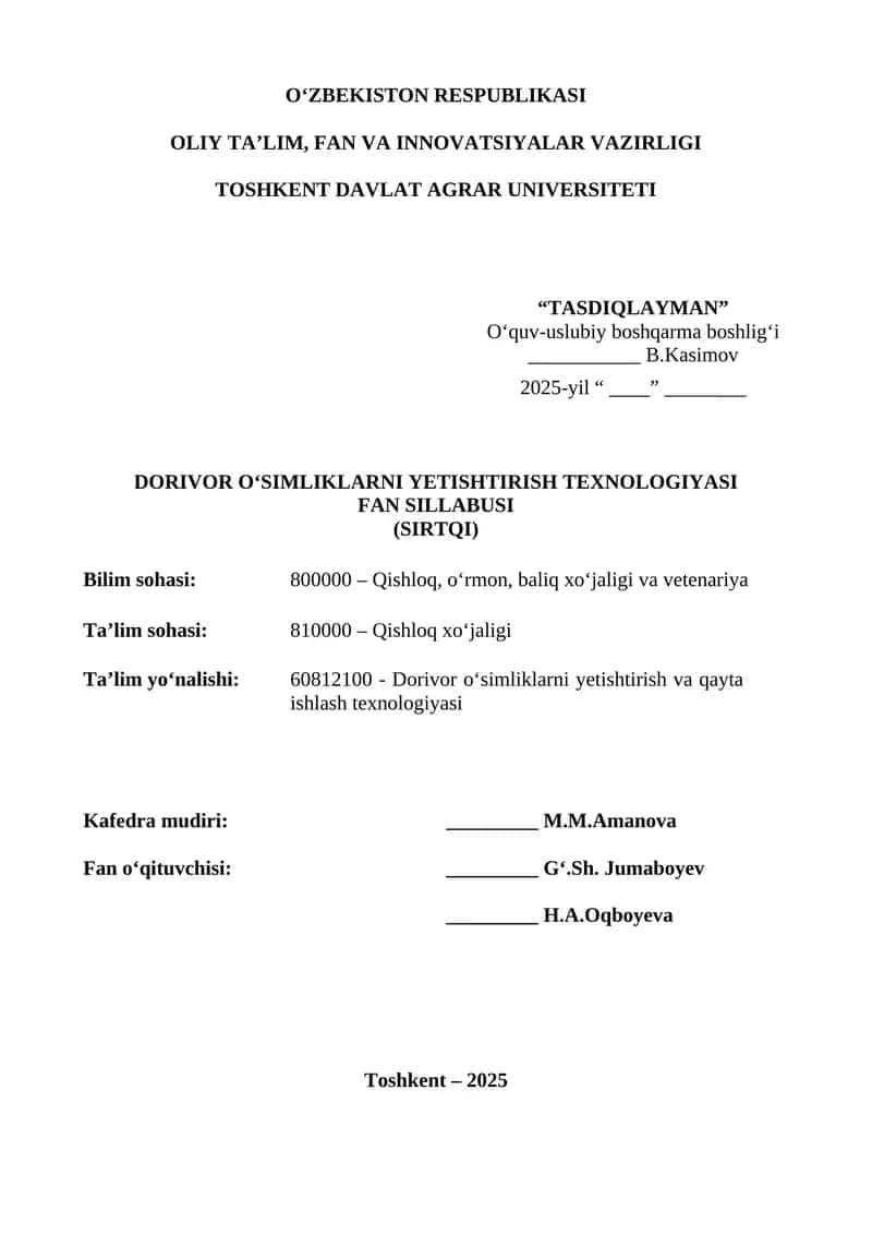 Dorivor oʻsimliklar yetishtirish texnologiyasi 1