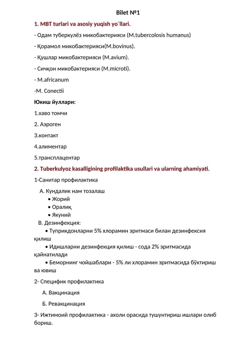 Tuberkulyoz kasalligining profilaktika usullari va ularning ahamiyati 1