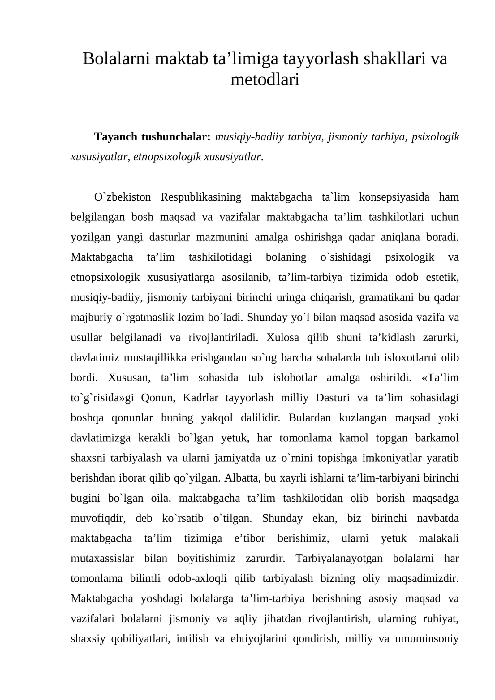 Bolalarni maktab ta’limiga tayyorlash shakllari va metodlari 1