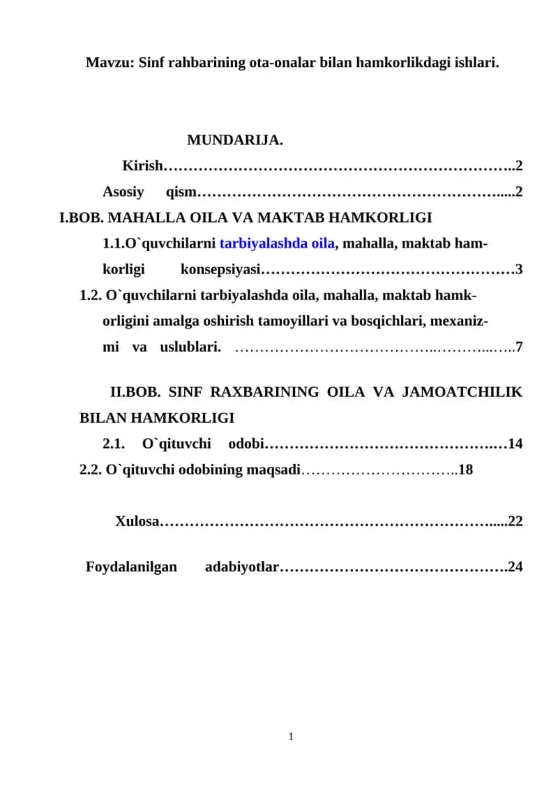 Sinf rahbarining ota-onalar bilan hamkorlikdagi ishlari 1