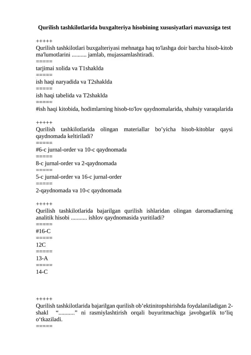 Qurilish tashkilotlarida buxgalteriya hisobining xususiyatlari 1