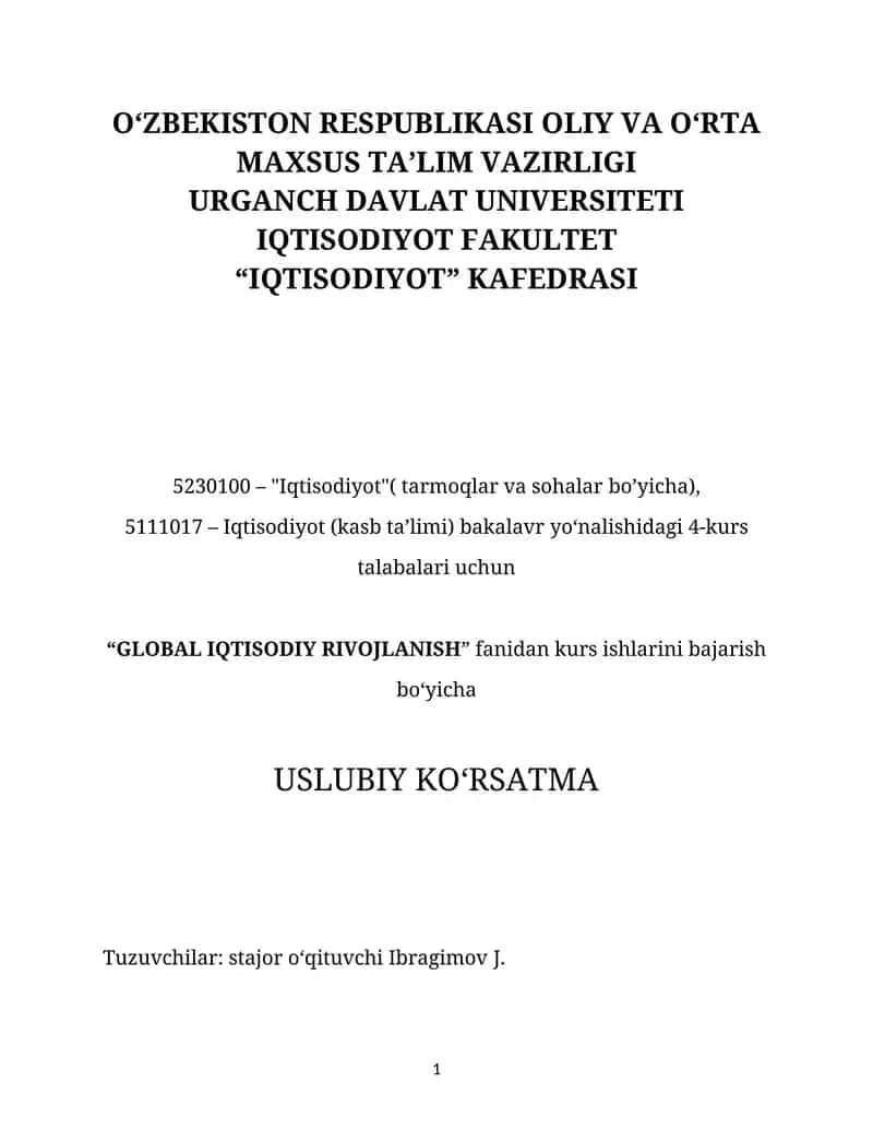 GLOBAL IQTISODIY RIVOJLANISH 1