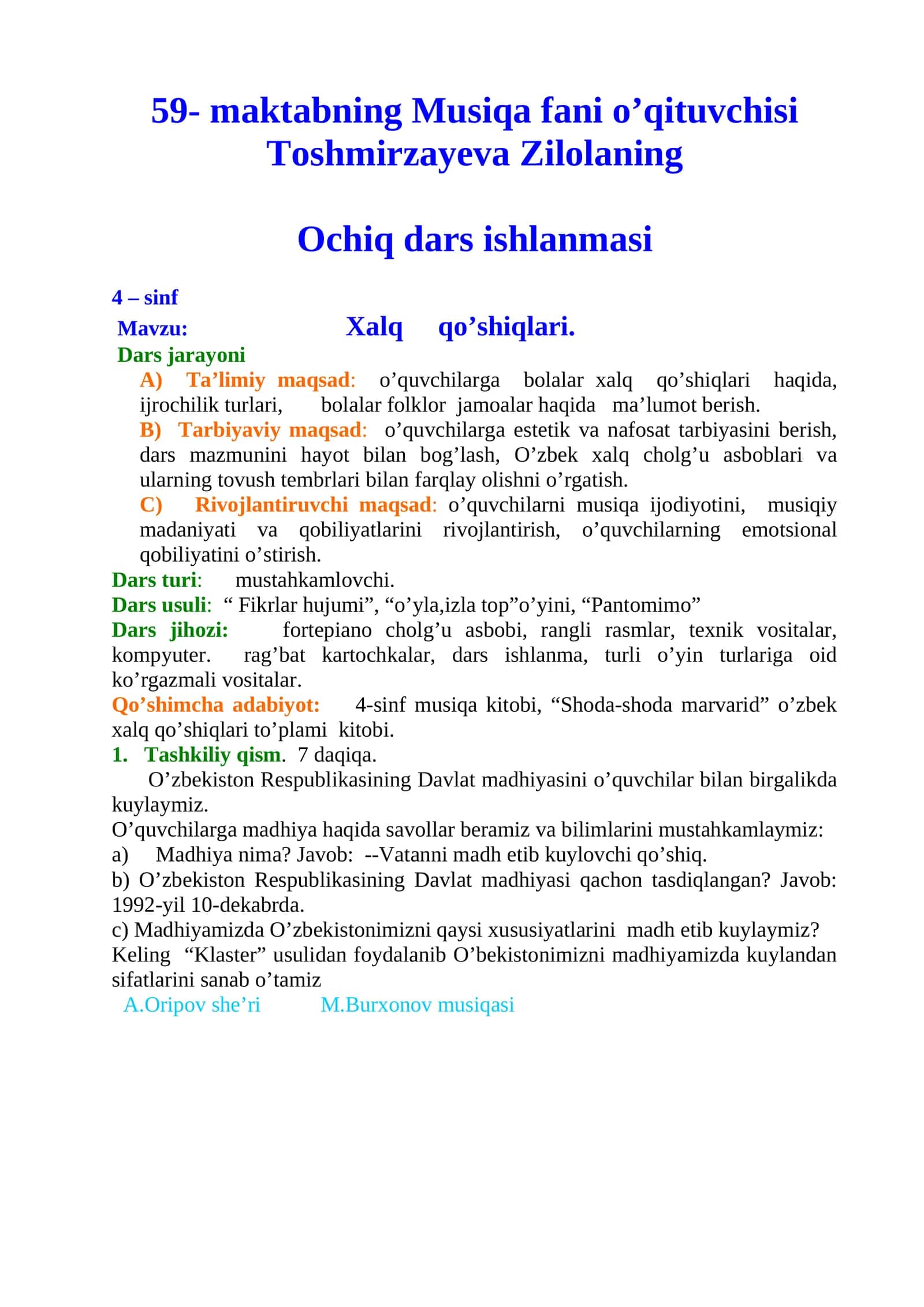 Toshmirzayeva Zilolaning 1