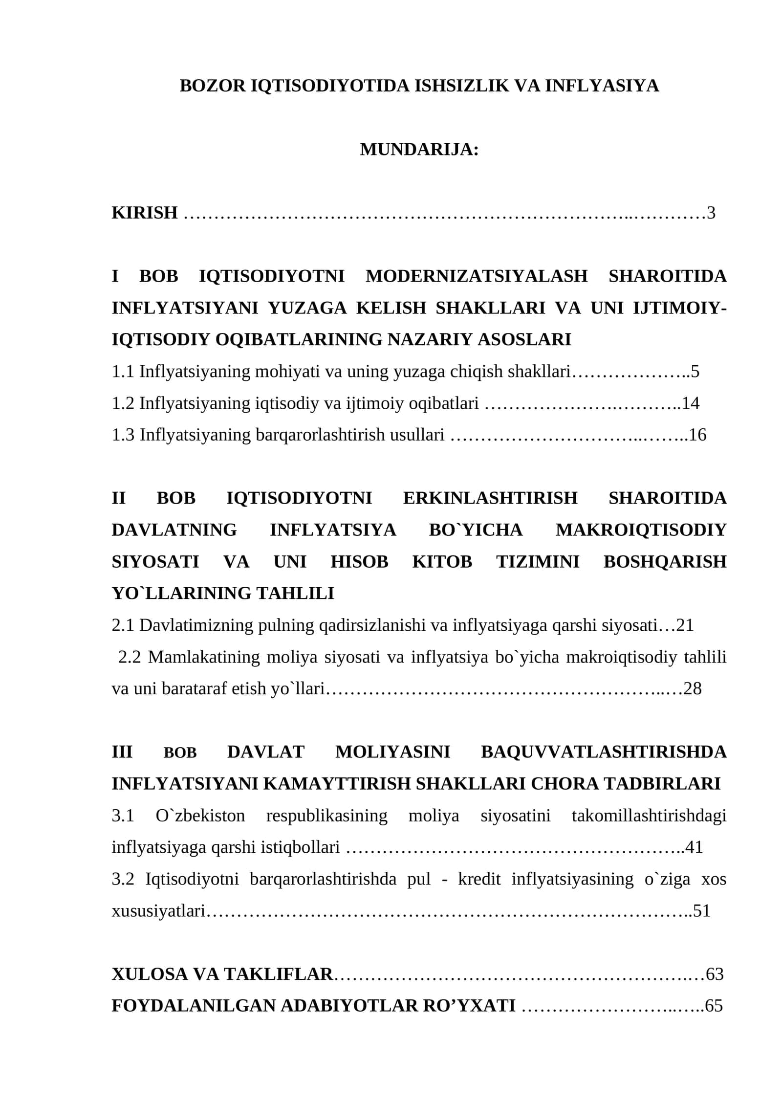 BOZOR IQTISODIYOTIDA ISHSIZLIK VA INFLYASIYA 1