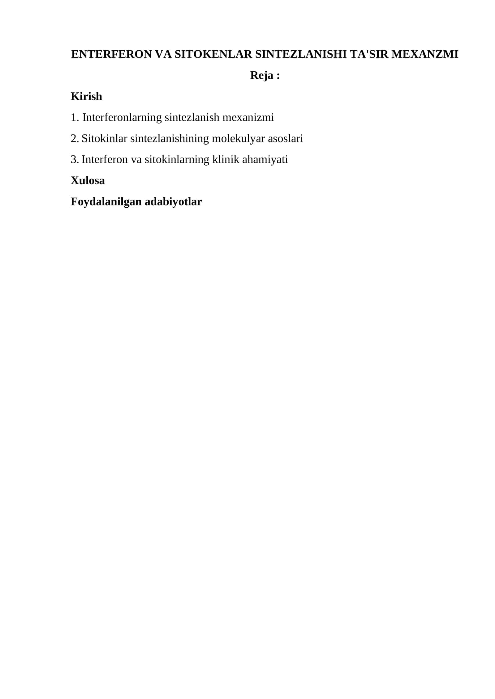 Interferon va Sitokenlar sintezlanishi ta'sir mexanzmi 1