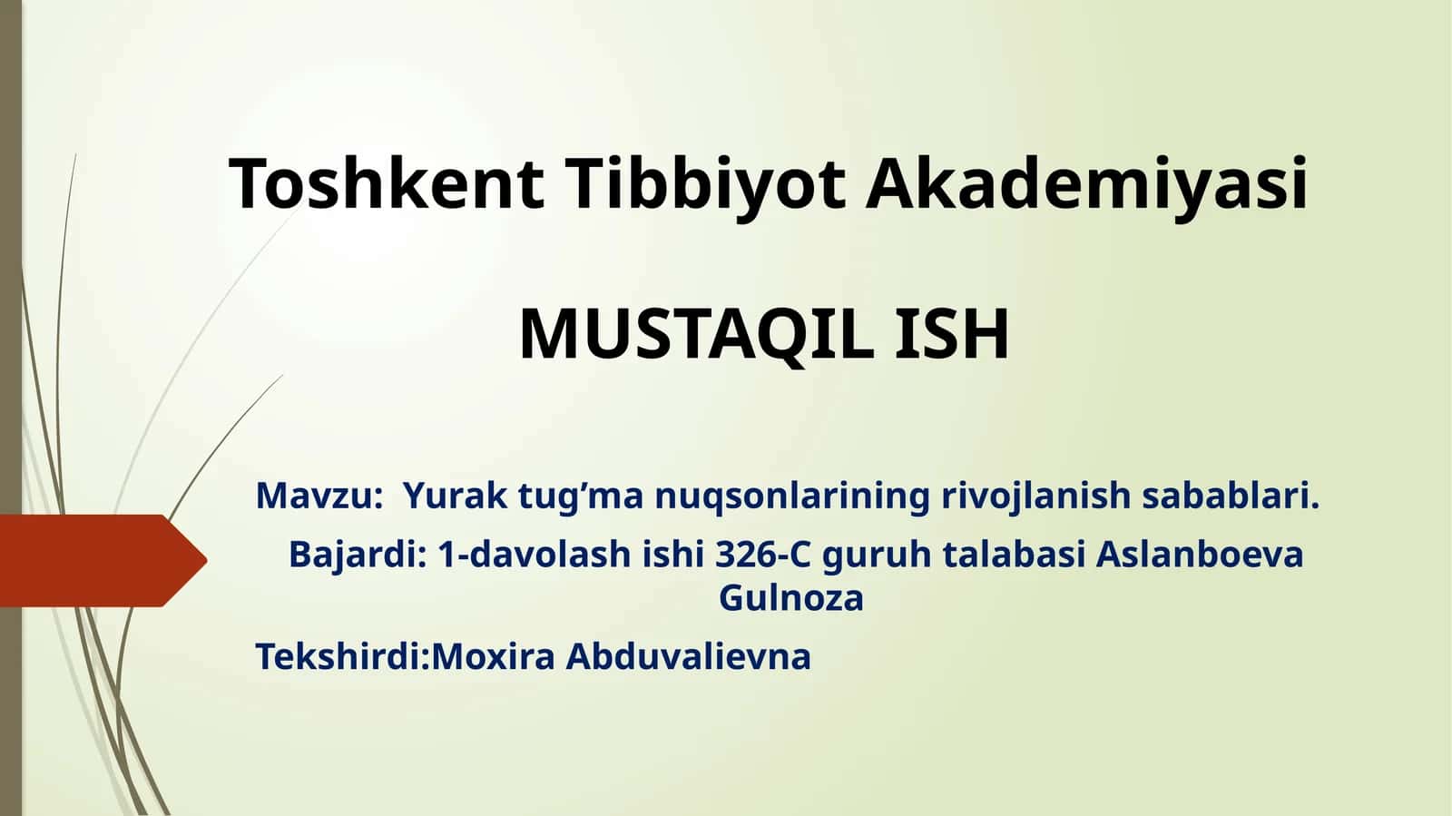 Toshkent Tibbiyot Akademiyasi MUSTAQIL ISH 1