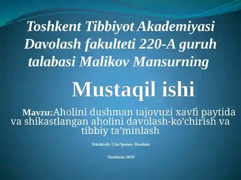 Fuqarо muhоfаzаsining tibbiy хizmаti dushmаn хujumi