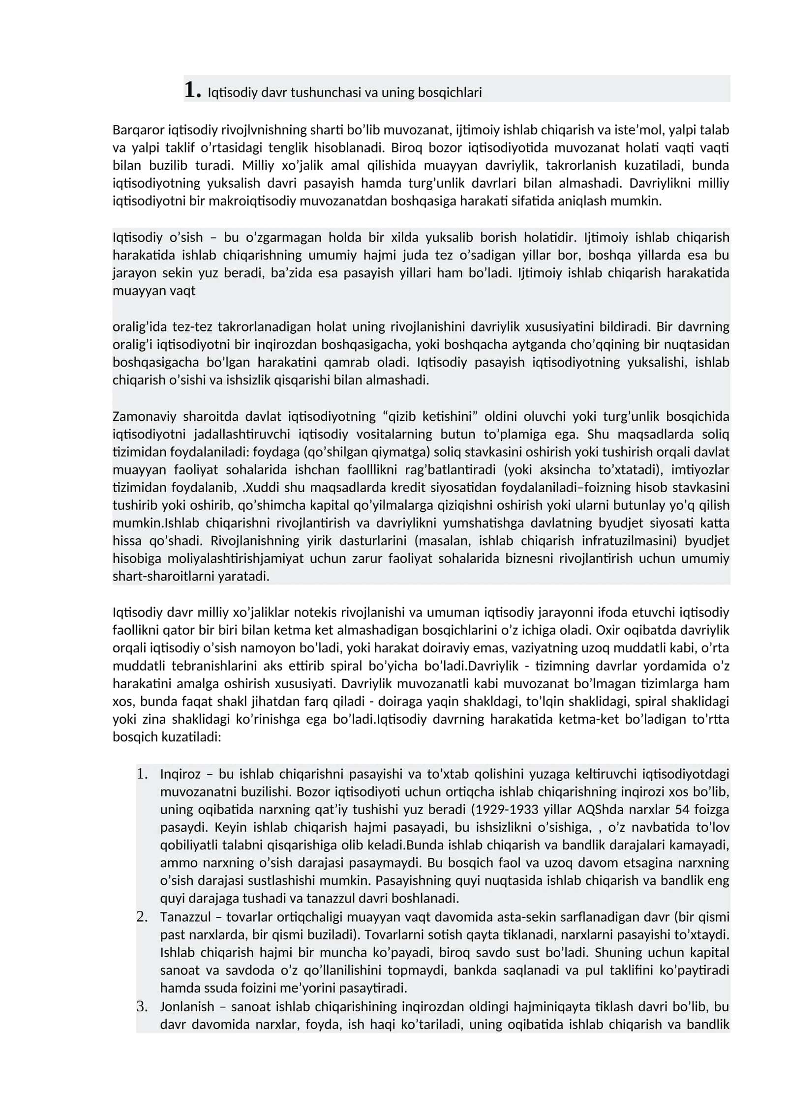 Iqtisodiy davr tushunchasi va uning bosqichlari 1
