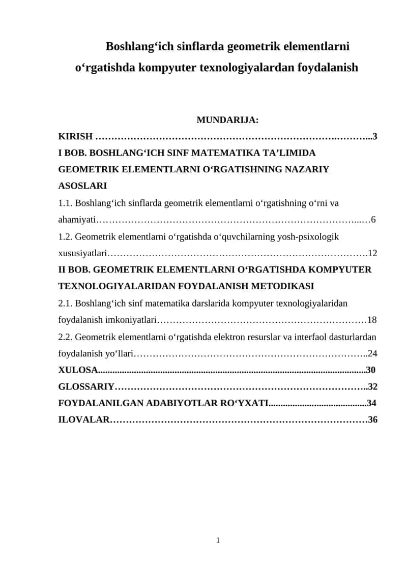 Boshlang'ich sinflarda geometrik elementlarni o'rgatishda kompyuter texnologiyalardan foydalanish 1
