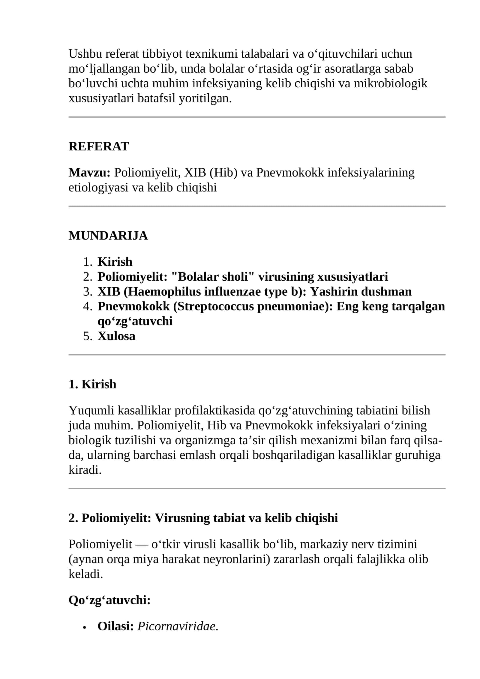 Poliomiyelit, XIB (Hib) va Pnevmokokk infeksiyalarining etiologiyasi va kelib chiqishi 1