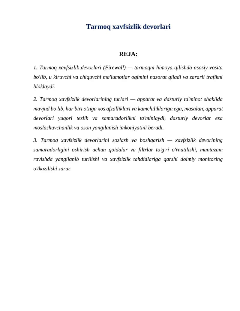 Tarmoq xavfsizlik devorlari 1