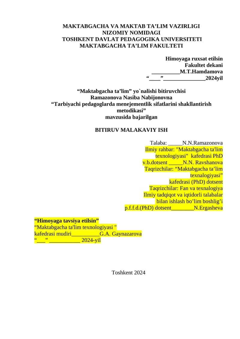 Tarbiyachi pedagoglarda menejementlik sifatlarini shakllantirish metodikasi 1