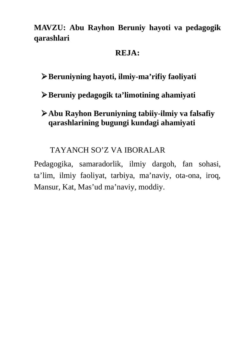 Abu Rayhon Beruniy hayoti va pedagogik qarashlari 1