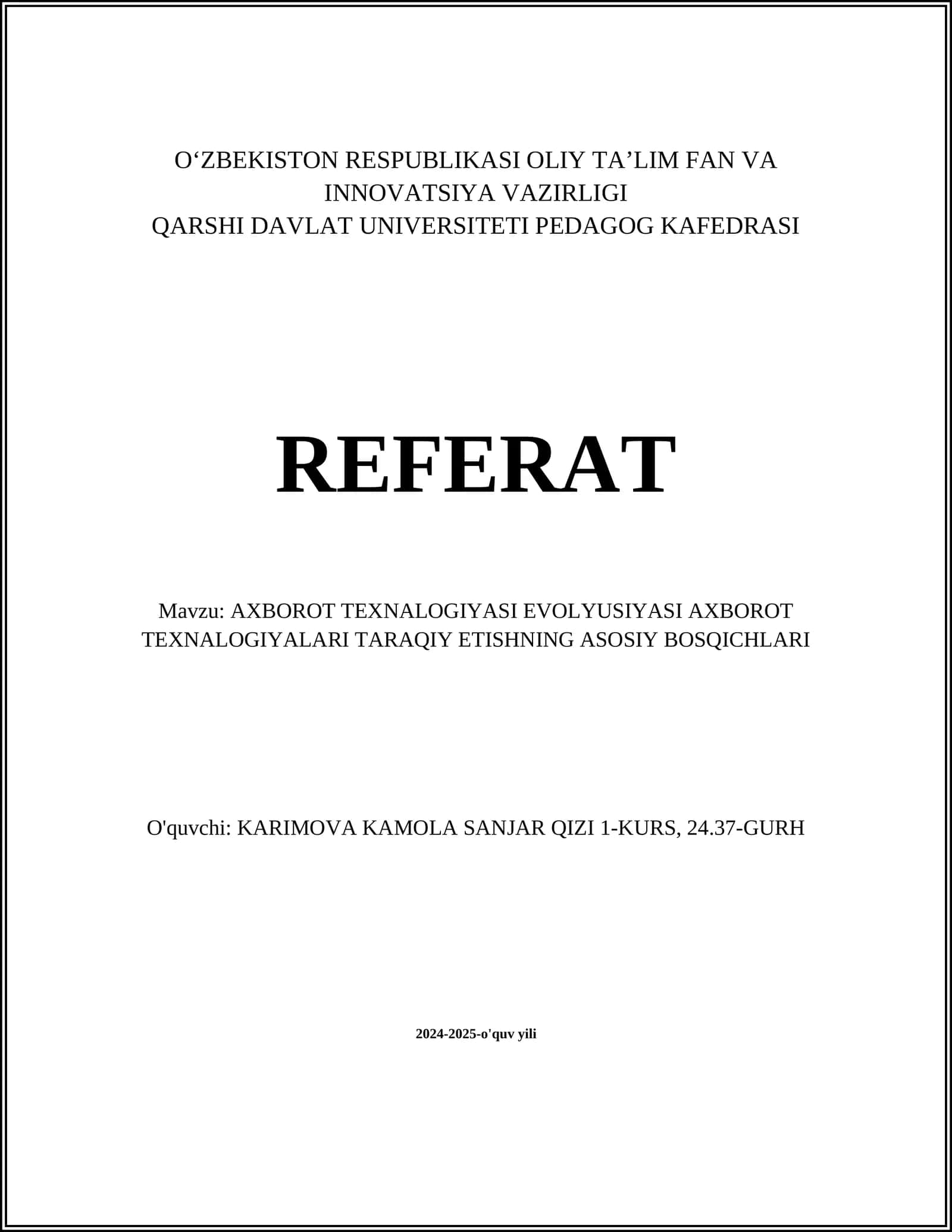 AXBOROT TEXNALOGIYASI EVOLYUSIYASI AXBOROT TEXNALOGIYALARI TARAQIY ETISHNING ASOSIY BOSQICHLARI 1