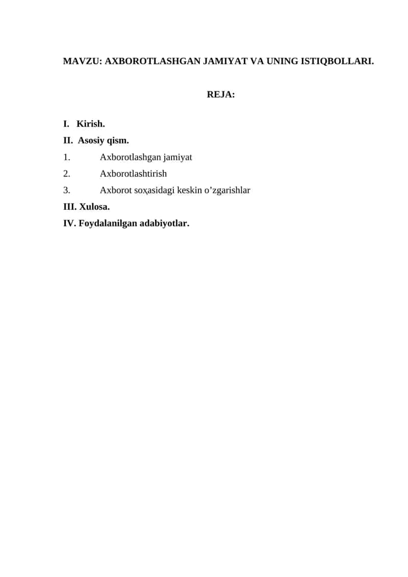 Axborotlashgan jamiyat va uning istiqbollari 1