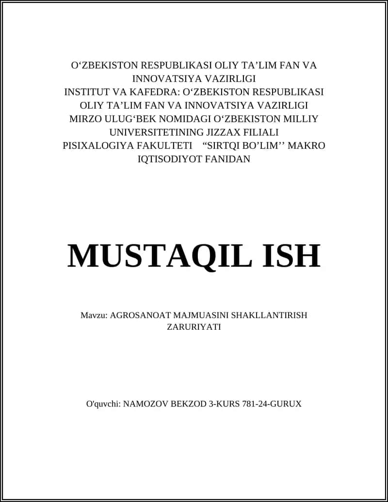AGROSANOAT MAJMUASINI SHAKLLANTIRISH ZARURIYATI 1