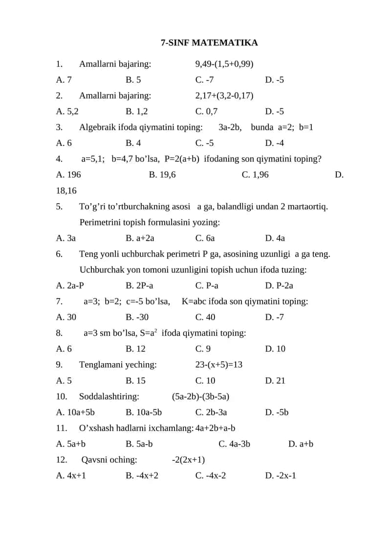 7-SINF MATEMATIKA 1
