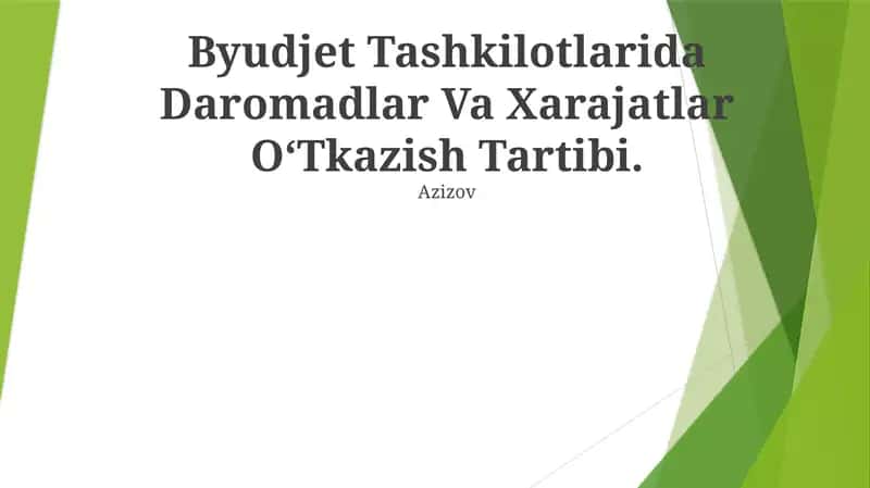 Byudjet Tashkilotlarida Daromadlar Va Xarajatlar O‘Tkazish Tartibi 1