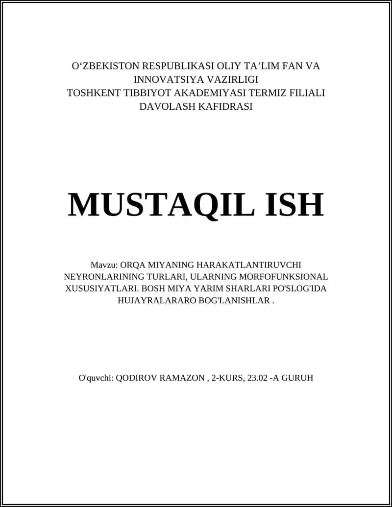 ORQA MIYANING HARAKATLANTIRUVCHI NEYRONLARINING TURLARI 1