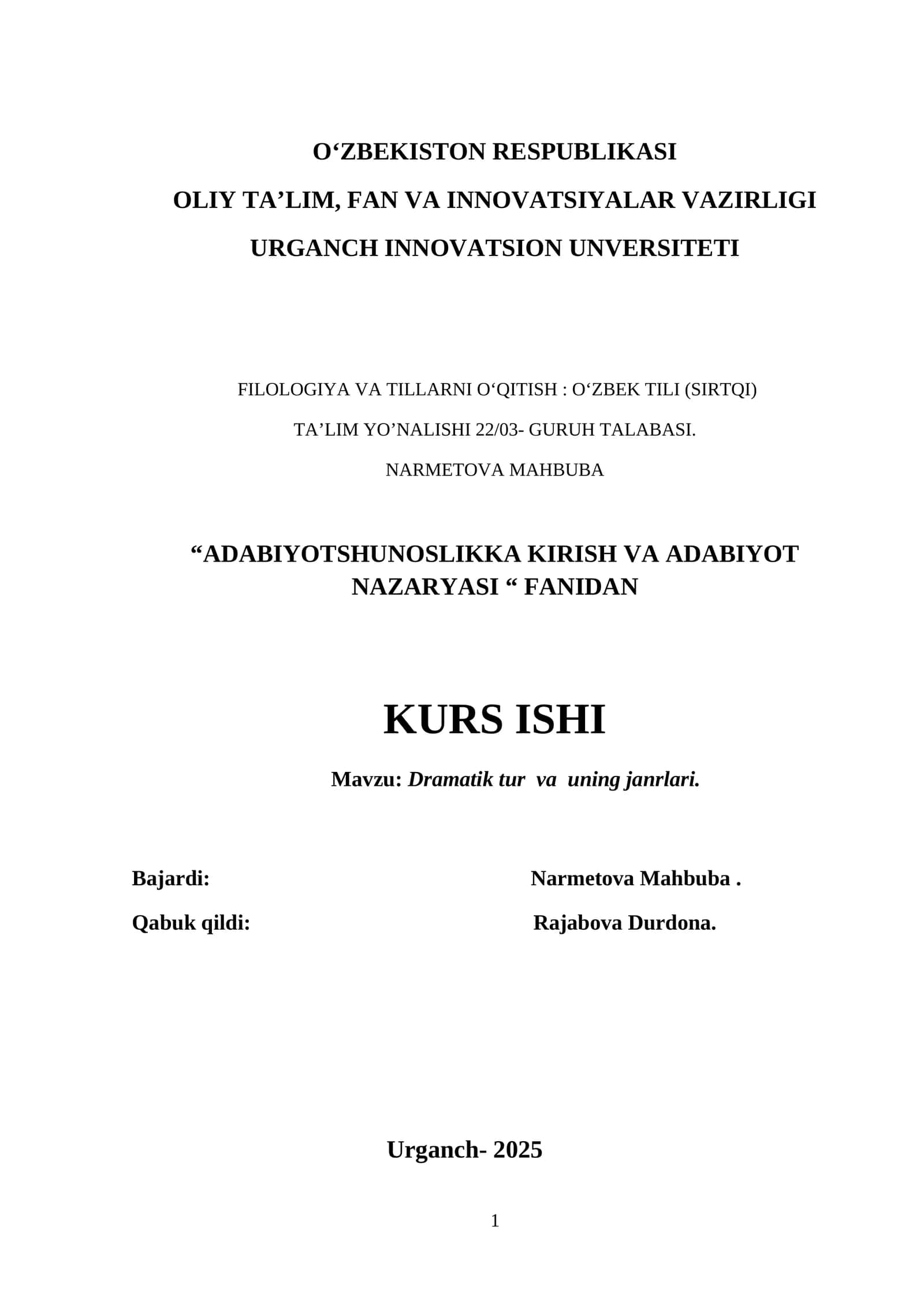 Dramatik tur va uning janrlari 1