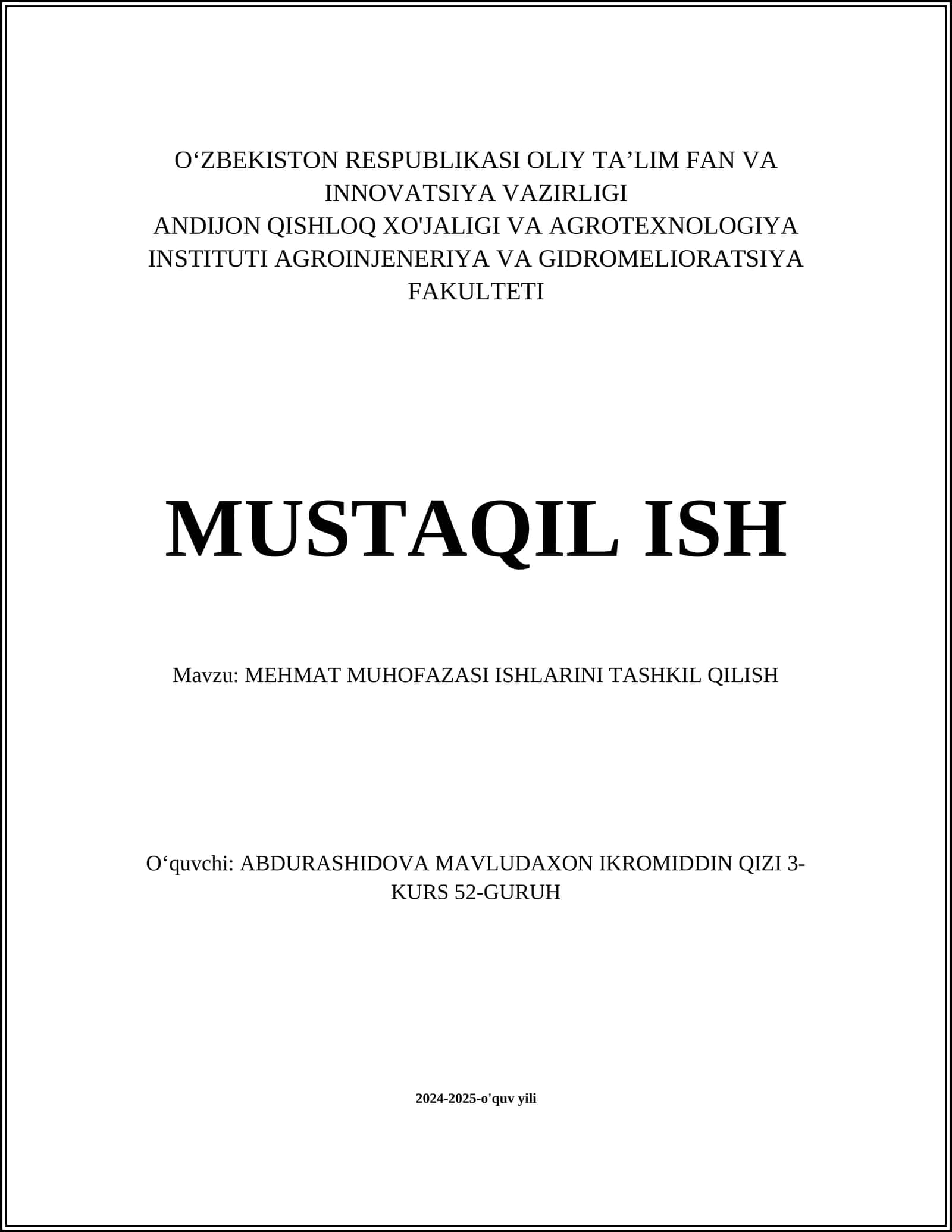 MEHMAT MUHOFAZASI ISHLARINI TASHKIL QILISH 1