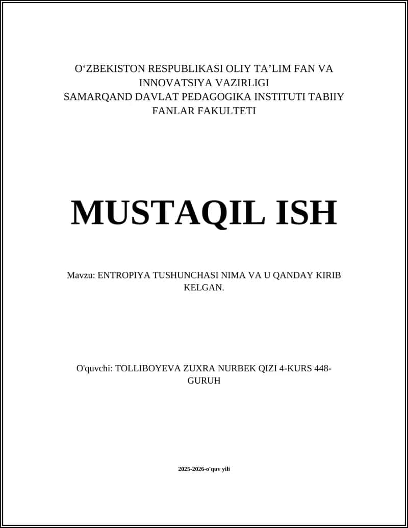 ENTROPIYA TUSHUNCHASI 1