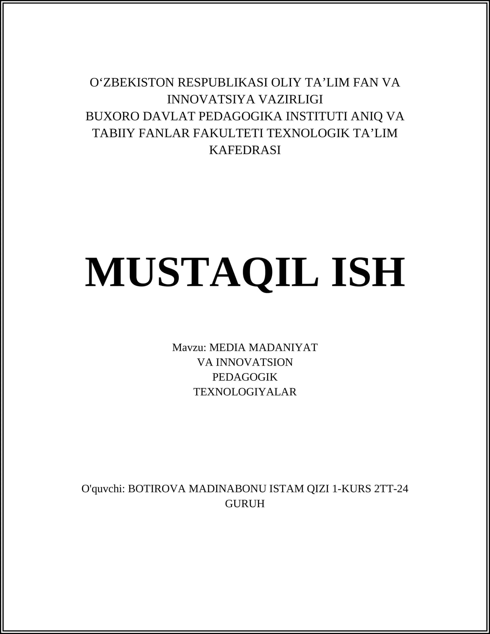 MEDIA MADANIYAT VA INNOVATSION PEDAGOGIK TEXNOLOGIYALAR 1