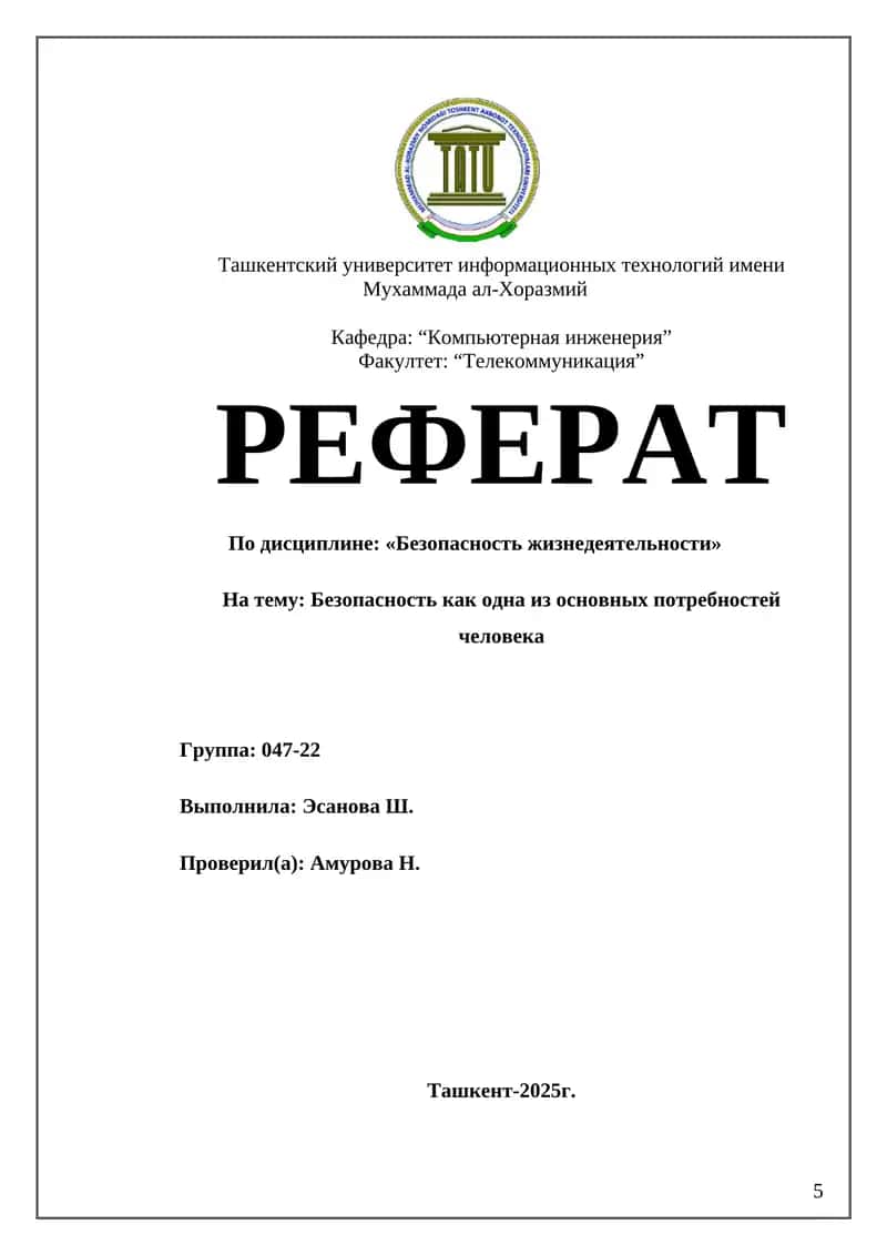 Реферат "Безопасность как одна из основных потребностей" 1