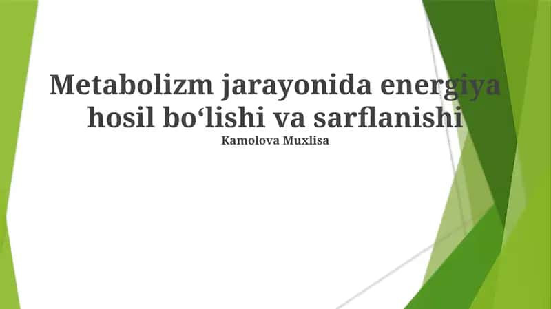 Metabolizm jarayonida energiya hosil boʻlishi va sarflanishi 1