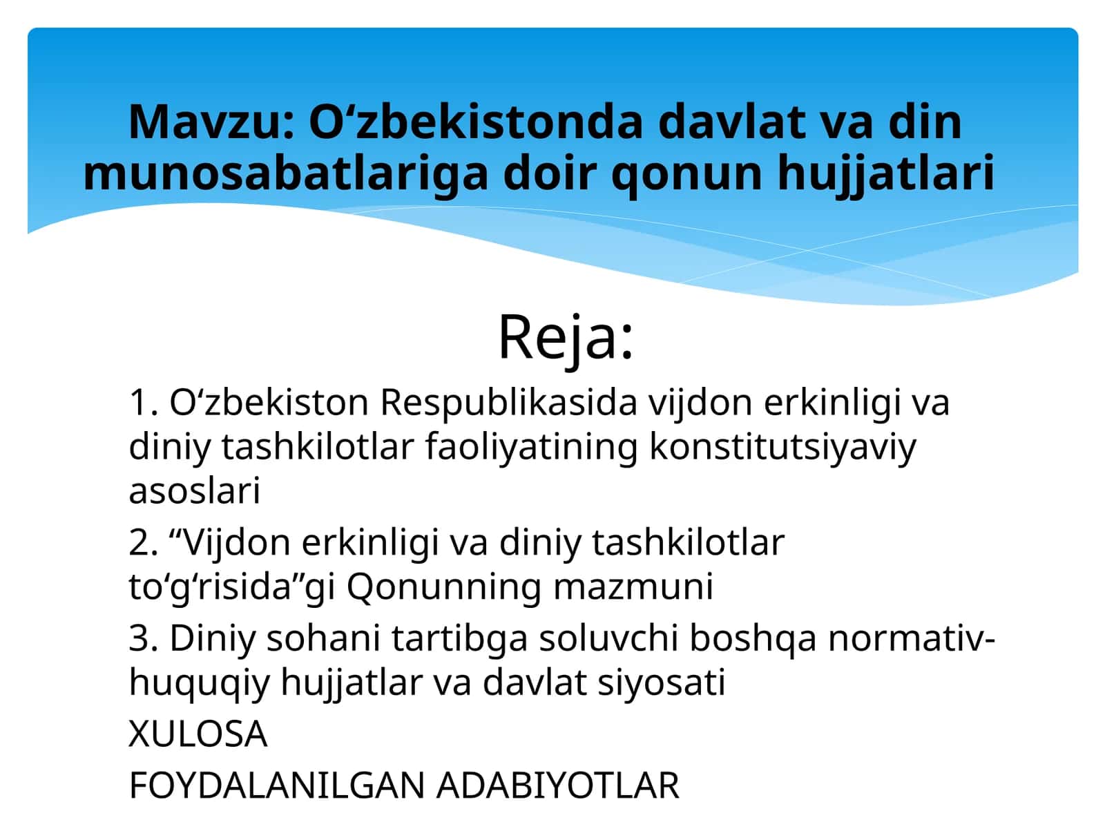 Oʻzbekistonda davlat va din munosabatlariga doir qonun hujjatlari 1