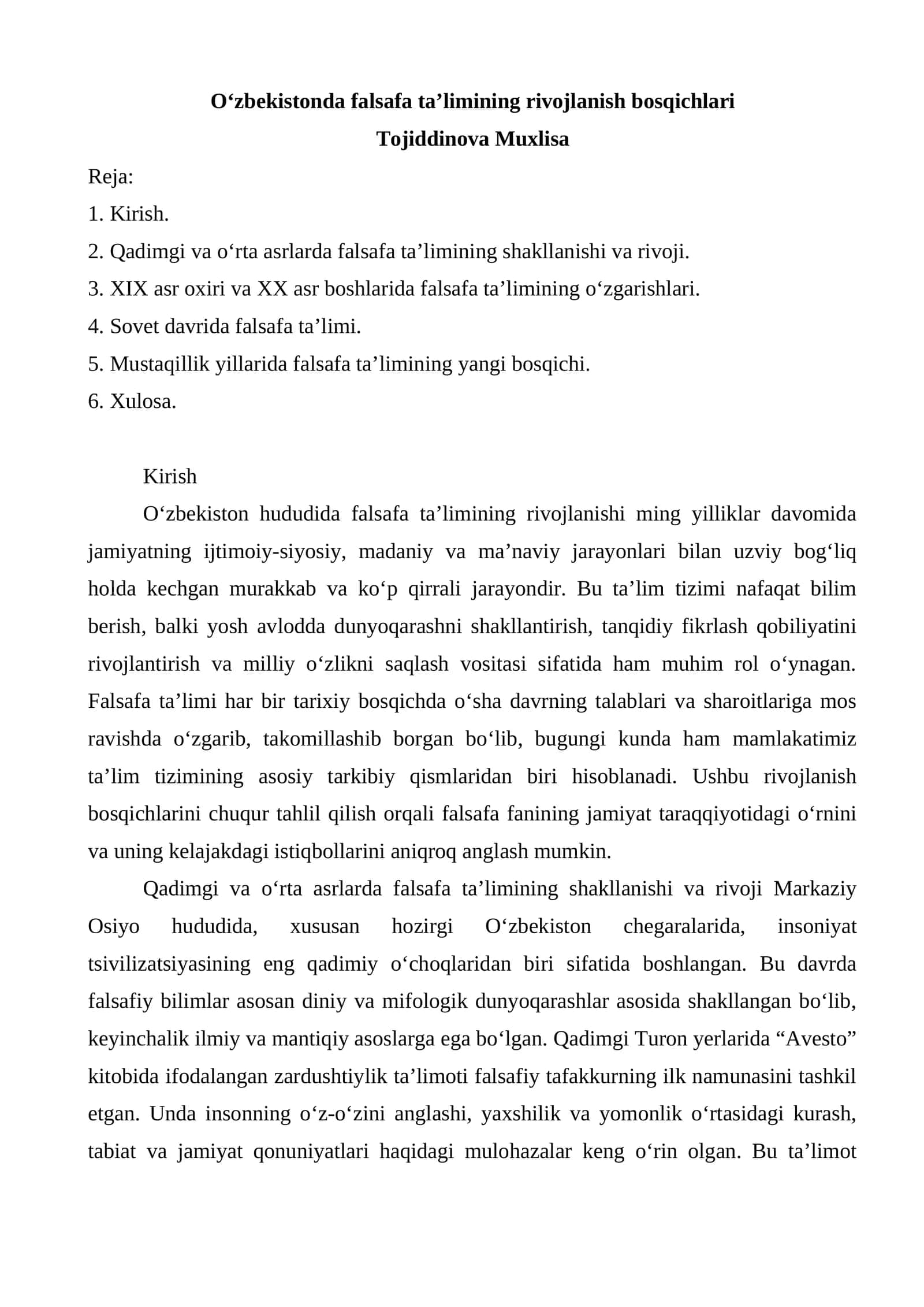 O‘zbekistonda falsafa ta’limining rivojlanish bosqichlari 1